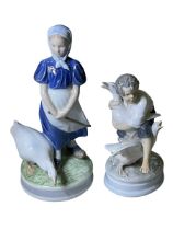 Two Royal Copenhagen figure and goose groups.