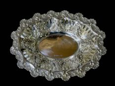 Edwardian silver embossed and pierced oval bon bon dish, Sheffield 1902, 24cm across.