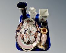 A tray containing assorted ceramics including Johnnie Walker whisky jug,