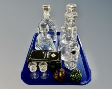 A tray containing assorted glassware including paperweight,