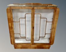 A walnut Art Deco double door display cabinet (width 115cm)