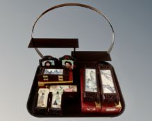 A tray containing assorted Chinese curio stands and miniature table screens.