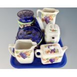 A tray containing a four piece Ringtons Maling teapot and jug set together with two Ringtons Maling