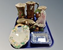 A tray containing assorted ceramics including a Clarice Cliff Newport pottery shallow dish,