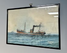 Alexander Harwood (British, 1873-1943) The fishing steamer Ben Culvain at sea, watercolour,