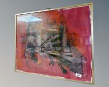 A Continental abstract colour print, indistinctly signed, 66cm by 52cm.