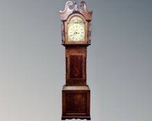 An early Victorian mahogany eight day longcase clock with painted dial, pendulum and weights,