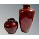 Two 20th century Japanese red cloisonne vases, height 24.5 cm and 12.