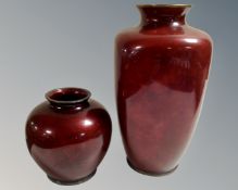 Two 20th century Japanese red cloisonne vases, height 24.5 cm and 12.