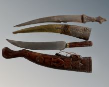 An Arab Wahabite Jambiya knife in brass sheath, length 58 cm,