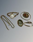 A collection of antique jewellery including portrait pendant, watch, millefiori brooch.
