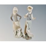 Two Lladro figures, girls with ducks.