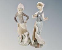 Two Lladro figures, girls with ducks.