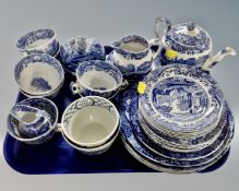 A tray containing 35 pieces of Copeland Spode blue and white china.