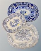 A 19th century blue and white plate bearing the Newcastle coat of arms (width 53cm),