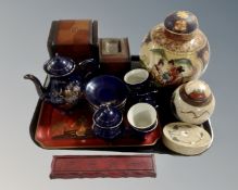 A tray containing Oriental wares including Chinese crackle glazed ginger jar together with further