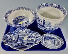 A tray containing four pieces of Copeland Spode Italian china including bowl, dishes and planter.