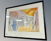 Continental school : Dancing figures, watercolour drawing, 46cm by 31cm.