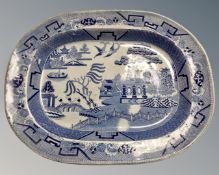A 19th century Willow pattern meat plate,