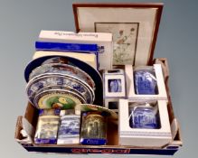 A box containing boxed and unboxed Ringtons ceramics, wall plates,