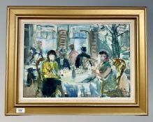 Continental school : Figures in a cafe, oil on canvas, 49cm by 34cm.