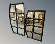 Two cast iron framed sectional mirrors.