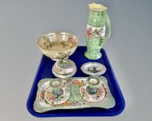 A tray containing seven pieces of Maling lustre china including four piece Peony Rose trinket set,