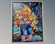 Continental school : Colourful study of a child, oil on canvas, 60cm by 80cm.
