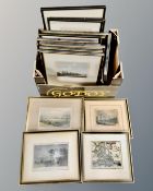 A box containing 17 colour and black and white etchings including Durham and Northumberland scenes,