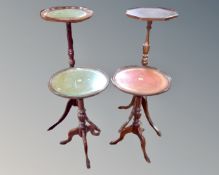 Four assorted wine tables, three with leather inset panels.
