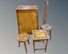 A carved spinning chair together with a Chinese style occasional table,
