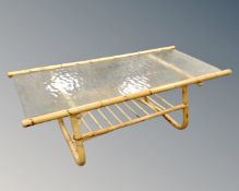 A 20th century bamboo and wicker coffee table with undershelf (length 145cm)