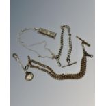 A silver ingot pendant on chain, a silver Albert chain,