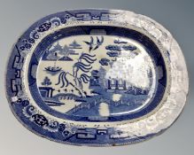A 19th century Willow pattern meat plate,