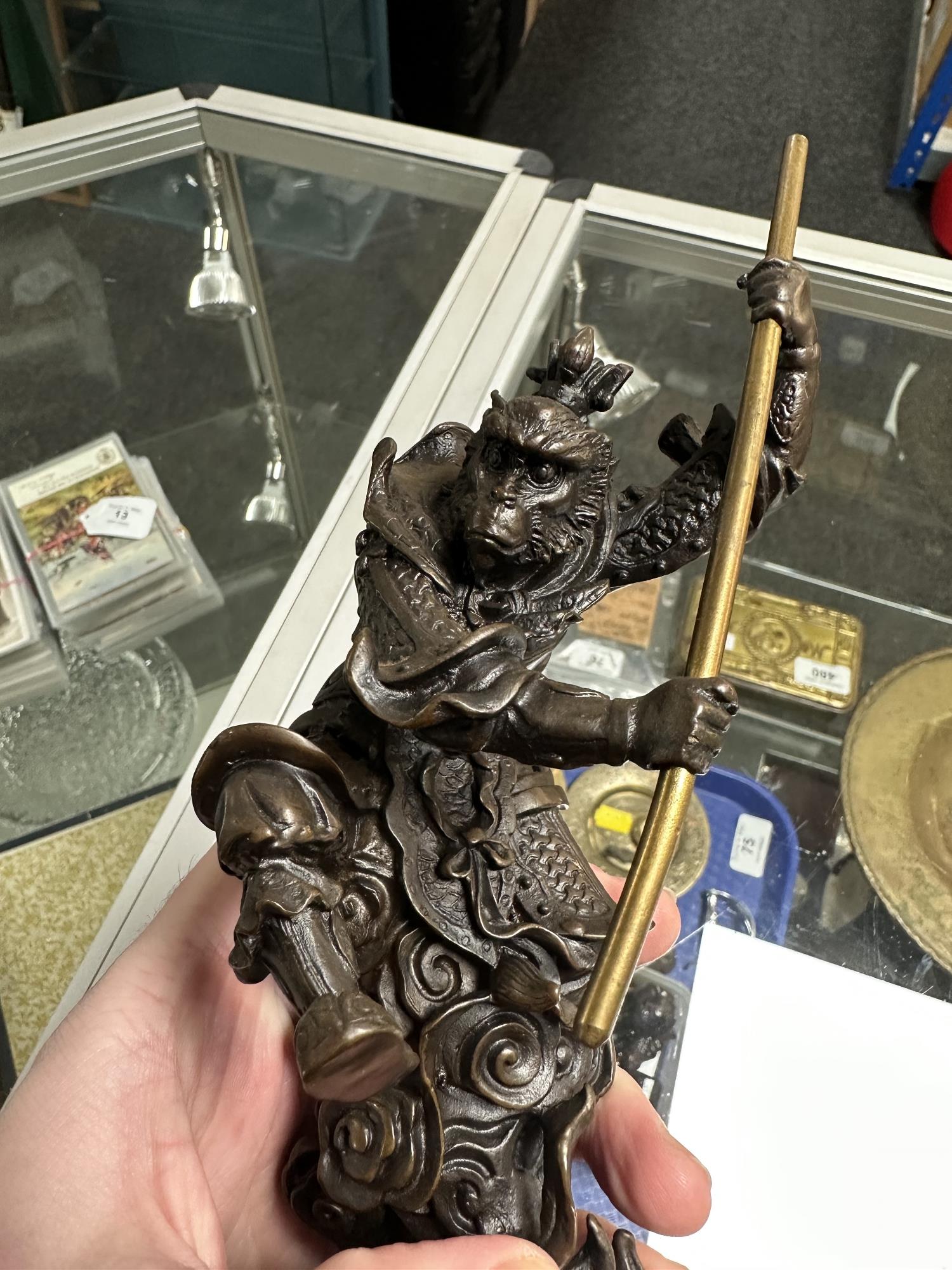 A bronze figure of Sun Wukong monkey king, height 18 cm, - Image 3 of 5