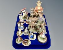 A tray containing Italian ceramic figures, clowns, tramp on bench etc.
