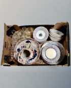 A box containing Royal Victoria Rose Bouquet dinnerware, assorted glassware,