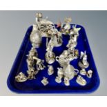 A tray containing pewter figures including The Book of Spells, Mystic Legends, Penny Farthing etc.