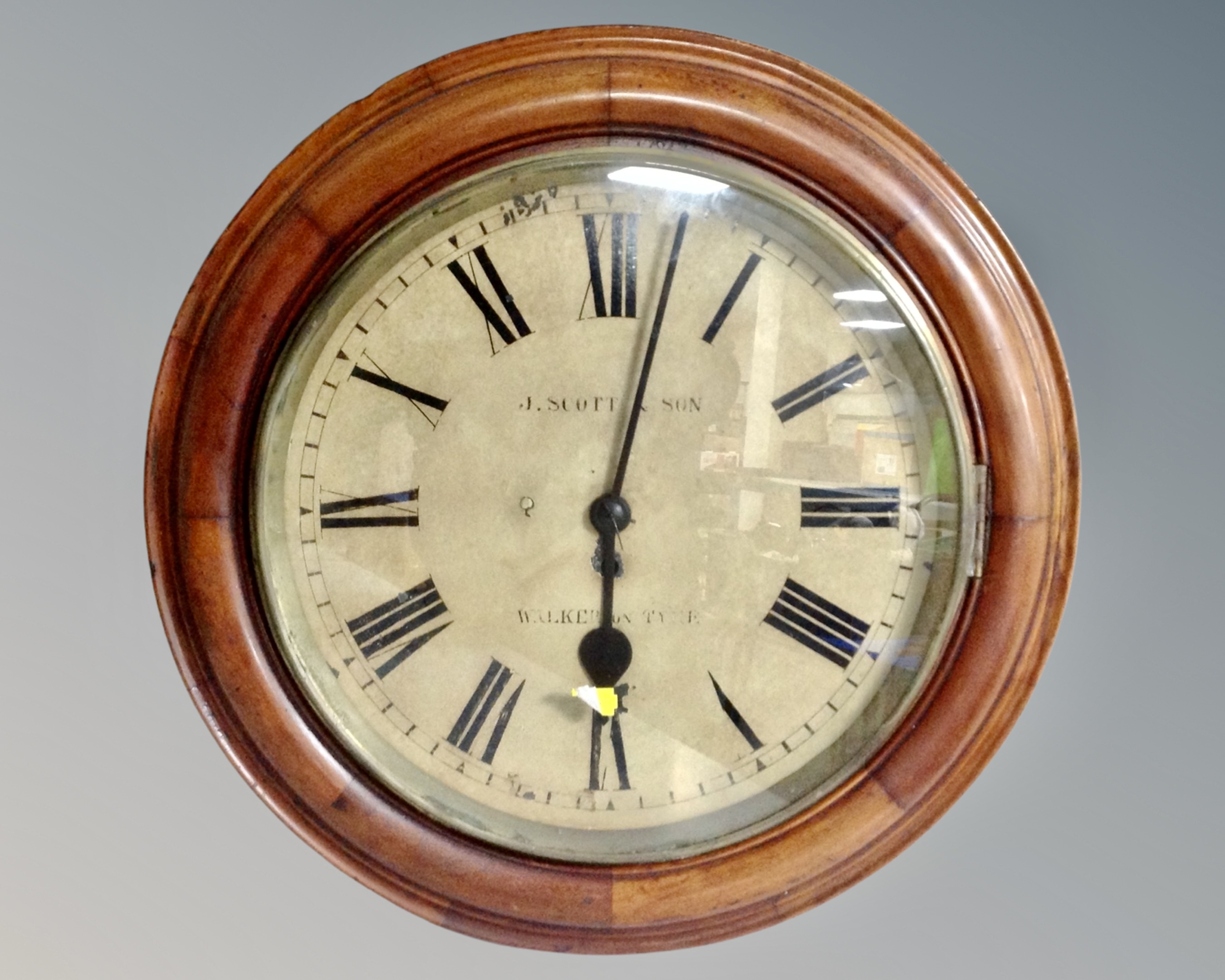 A Victorian drop dial circular wall timepiece, the 14" dial signed J Scott & Son, Walker on Tyne,