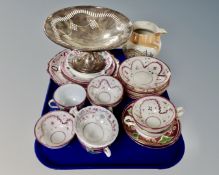 A tray containing 20 pieces of antique lustre tea china together with a sailor's farewell lustre