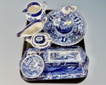 A tray containing 10 pieces of antique and later Copeland Spode blue and white china.