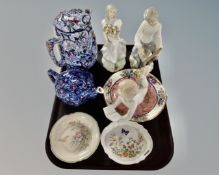 A tray containing assorted ceramics including Maling springtime dish,