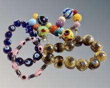 Three Murano glass bracelets and a Murrina Antica Venezia necklace (needs re-stringing)