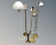 Five assorted Scandinavian floor lamps, together with a smoker's stand.