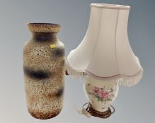 A 1970s West German vase (height 48cm), together with a further table lamp with tasselled shade.