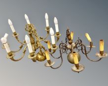 Two continental brass chandeliers.
