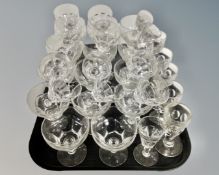 A tray containing a quantity of Edwardian drinking glasses.