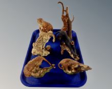 A tray containing six Franklin Mint figures, Great Cats of the World.