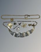 A collection of silver jewellery including niello, mother of pearl etc.