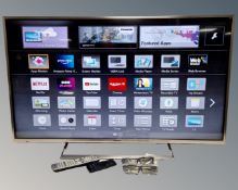 A Panasonic Viera 47" 3D LED smart TV with two pairs of 3D glasses and two remotes.